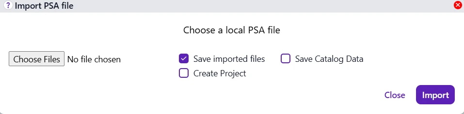 The GoPlanogram PSA file import dialog