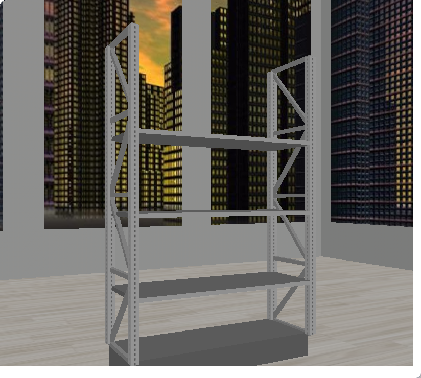 An Open Frame Rack with three Shelves, in 3D