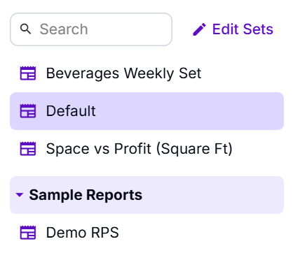 The Report Property Set list, with the Sample Reports group expanded