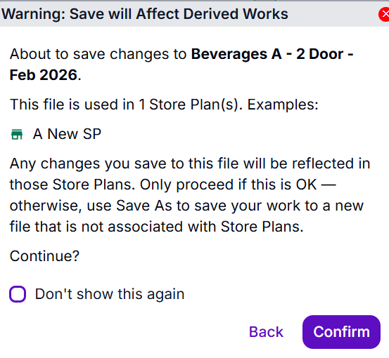 The warning shown when saving a Plan used in Store Plans
