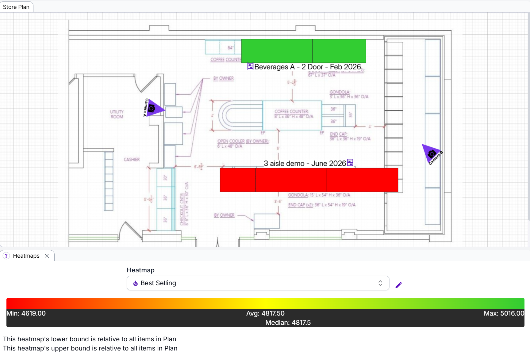 A Store Plan heatmap, colouring each section by an aggregate value