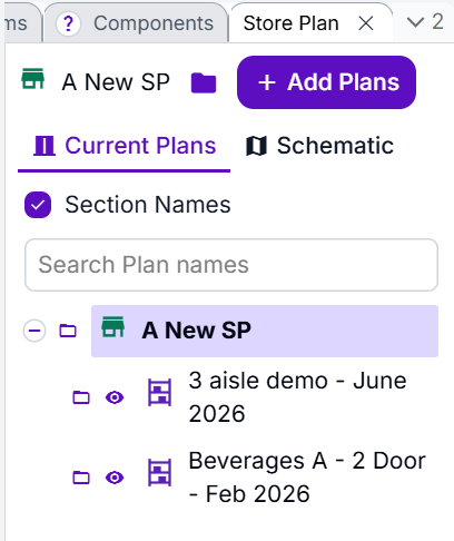 The Store Plan panel, with the Current Plans tab open