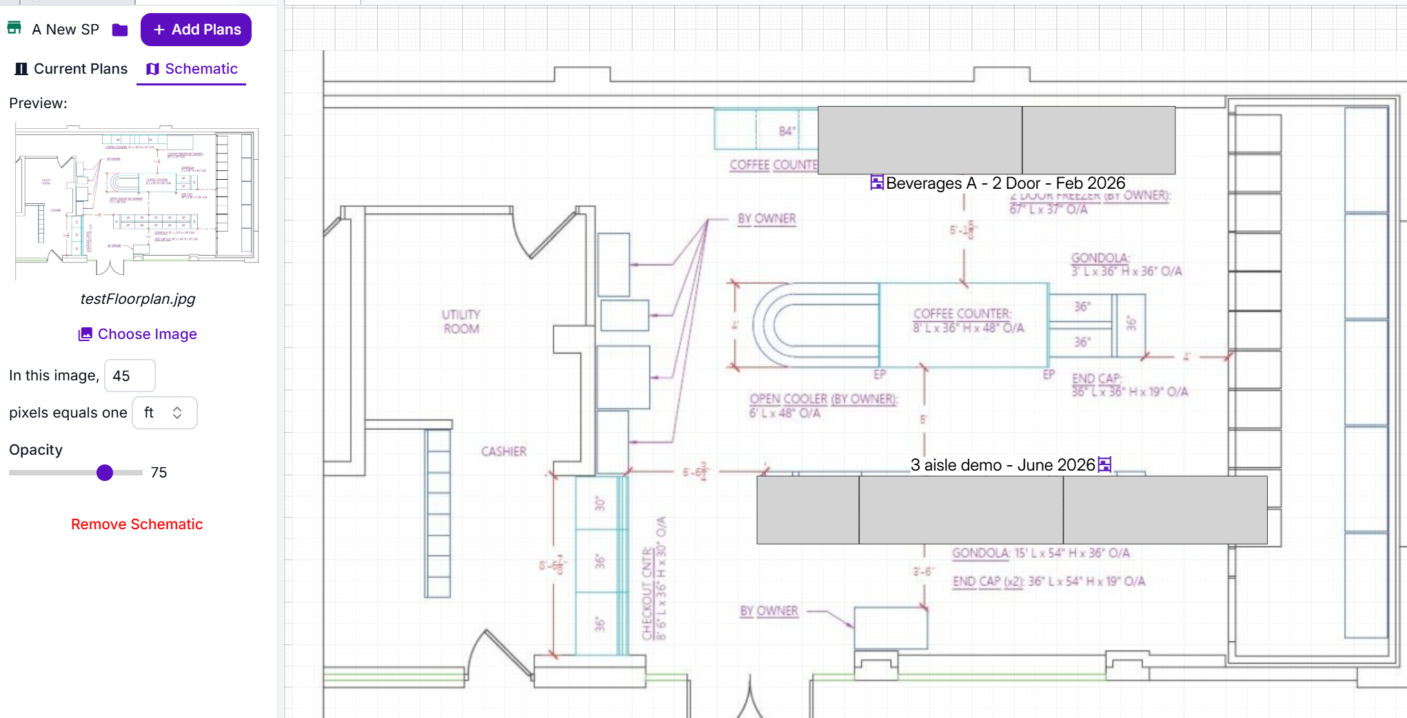Sections positioned over a scaled schematic image