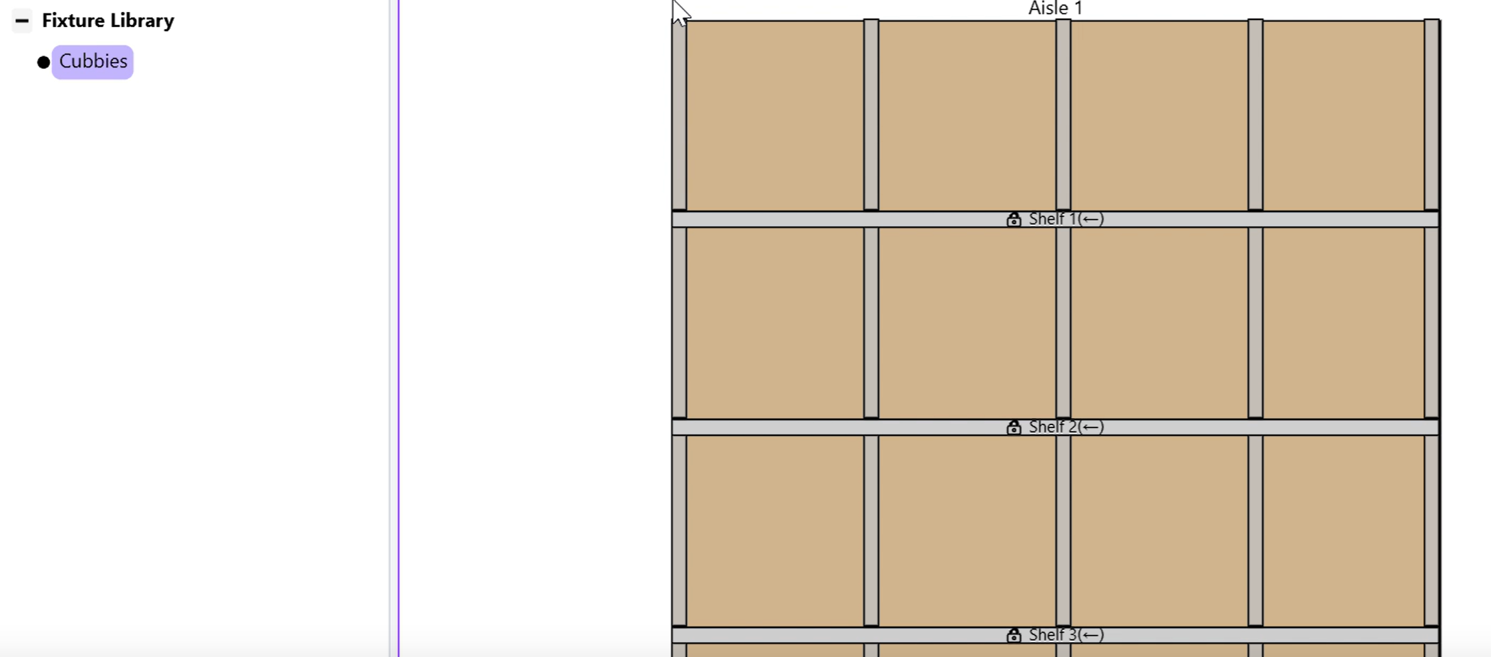 The Shelves on this Rack each have 4 Containers with 0-height bases -- the Containers
  act as dividers to create cubbies