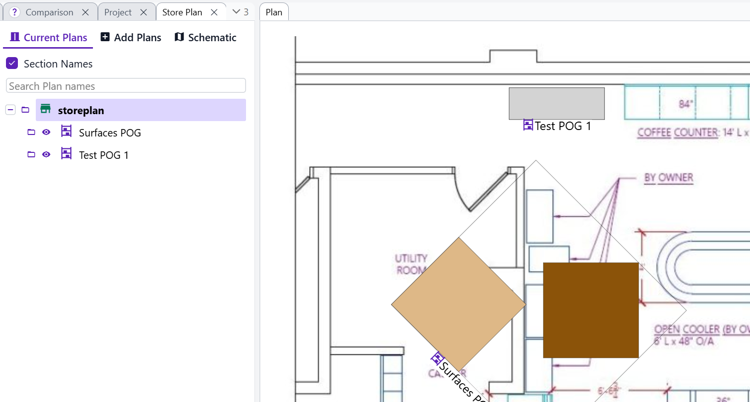 Two different Plan files arranged in a Storeplan, with a schematic image underneath